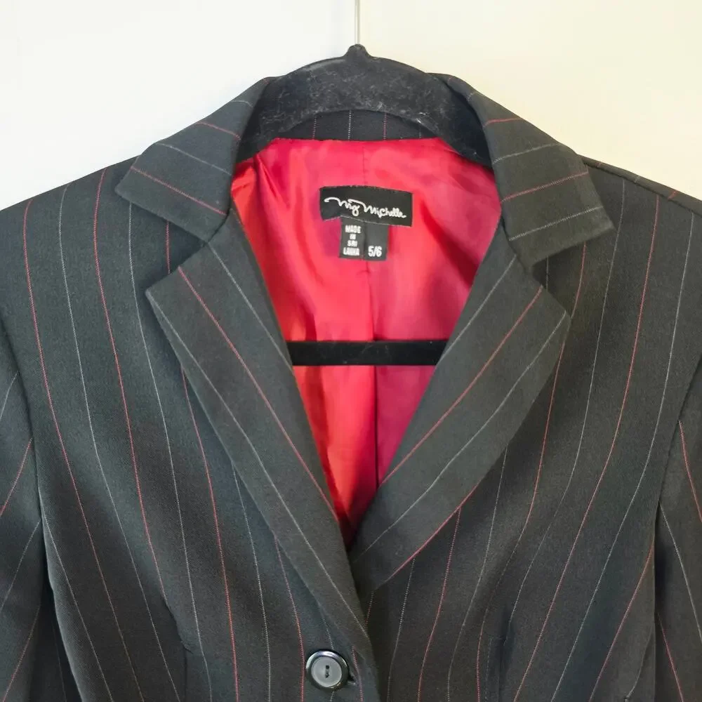 Vintage My Michelle Pant Suit Size 5/6 Black Red Pinstripe Y2K Office 2000s